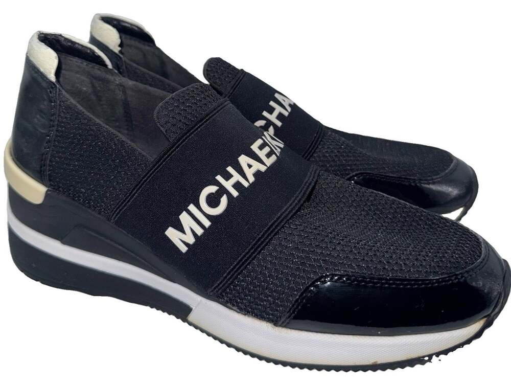 Michael Kors Felix Logo Slip On Scuba Wedge Sneakers Black Women’s 8M
